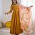 Mustard silk blend embroidered gown set