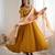 Mustard silk blend embroidered gown set