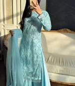 Sky blue net embroidered palazzo set