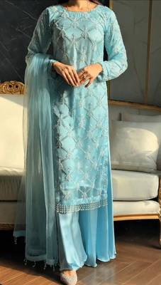 Sky blue net embroidered palazzo set 2