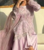 Baby pink net embroidered palazzo set