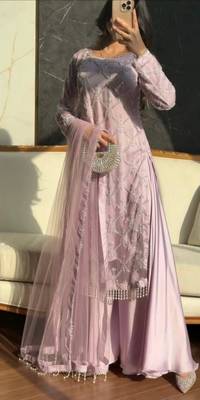 Baby pink net embroidered palazzo set 2