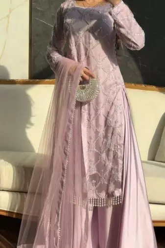 Baby pink net embroidered palazzo set