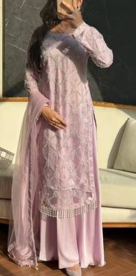 Baby pink net embroidered palazzo set 3