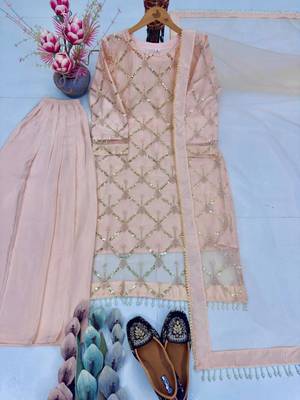 Baby pink net embroidered palazzo set 4