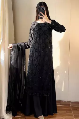 Black net embroidered palazzo set