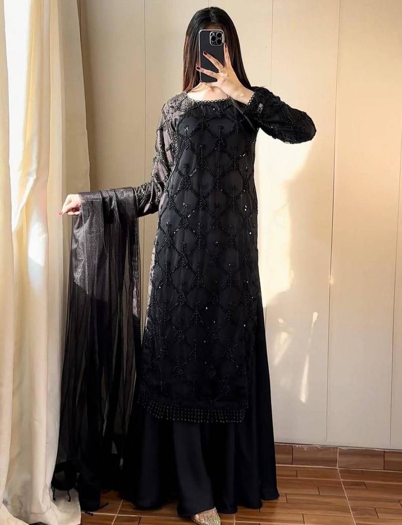 Black net embroidered palazzo set