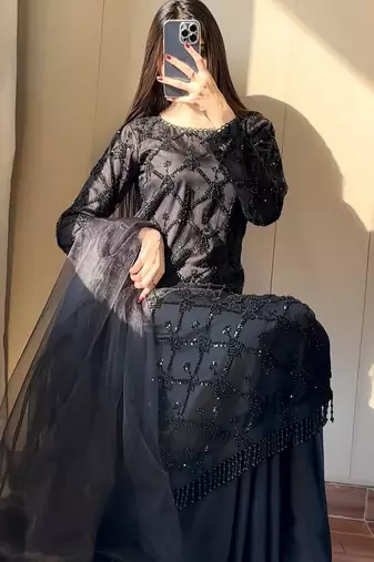 Black net embroidered palazzo set
