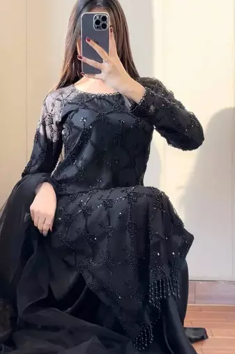 Black net embroidered palazzo set