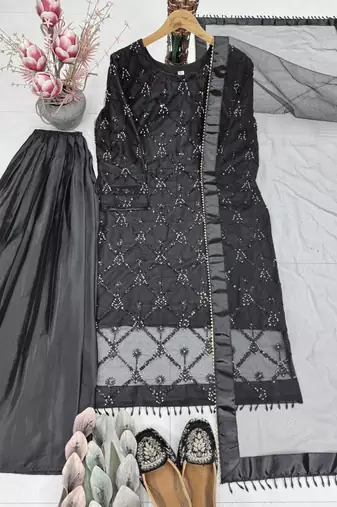 Black net embroidered palazzo set