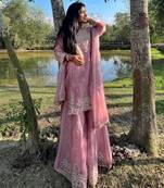 Baby pink silk blend embroidered sharara set