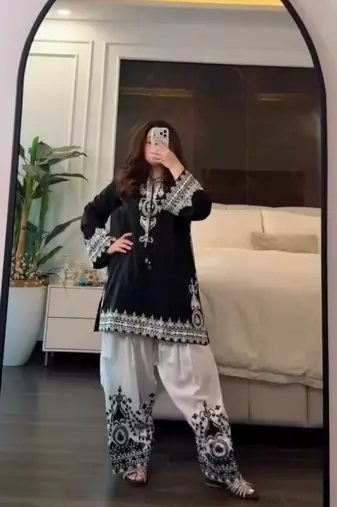 Black crepe embroidered farshi salwar kurta set