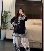 Black crepe embroidered farshi salwar kurta set