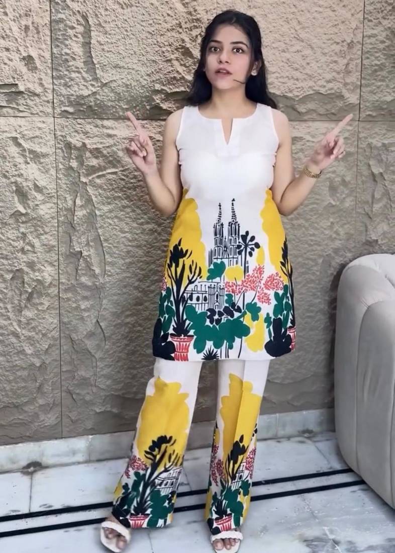 Multicolor cotton silk printed kurta set