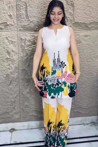 Multicolor cotton silk printed kurta set