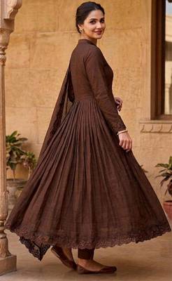 Chocolate silk blend embroidered gown set 2