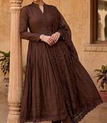 Chocolate silk blend embroidered gown set