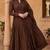 Chocolate silk blend embroidered gown set