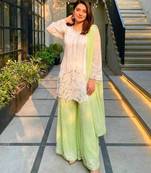 White faux georgette embroidered palazzo set