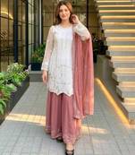 White faux georgette embroidered palazzo set