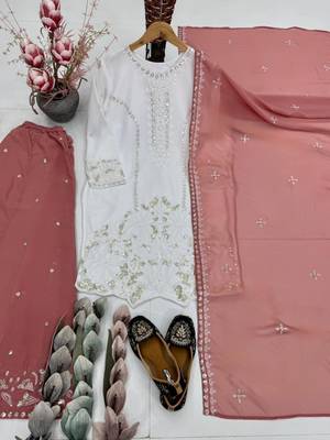 White faux georgette embroidered palazzo set 3