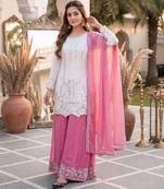 White faux georgette embroidered palazzo set
