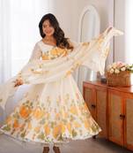 White organza printed anarkali set