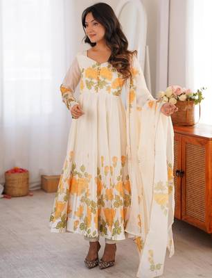 White organza printed anarkali set 3
