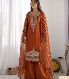 Dark orange silk blend embroidered palazzo set