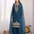 Teal silk blend embroidered palazzo set