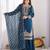 Teal silk blend embroidered palazzo set