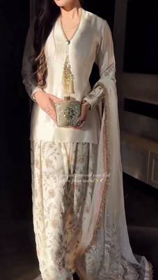 Cream satin embroidered palazzo set 1