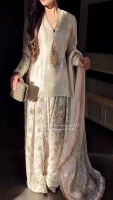 Cream satin embroidered palazzo set 3