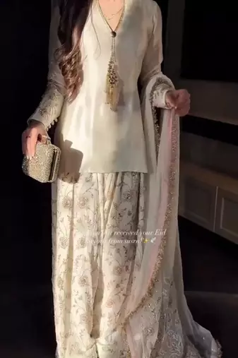Cream satin embroidered palazzo set