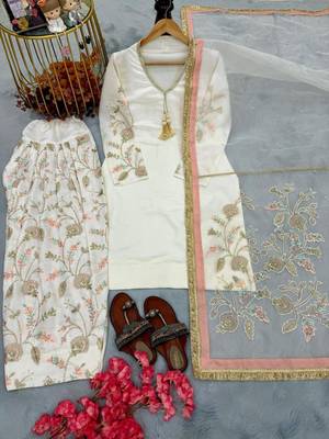 Cream satin embroidered palazzo set 4