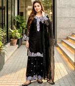 Black chanderi embroidered palazzo set