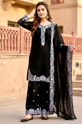 Black chanderi embroidered palazzo set