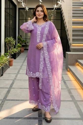 Lavender chanderi embroidered palazzo set