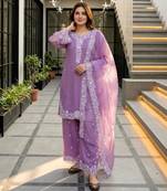 Lavender chanderi embroidered palazzo set
