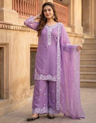 Lavender chanderi embroidered palazzo set 2