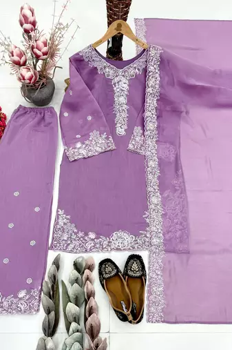 Lavender chanderi embroidered palazzo set