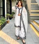 White chanderi embroidered palazzo set
