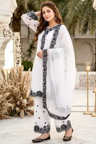 White chanderi embroidered palazzo set