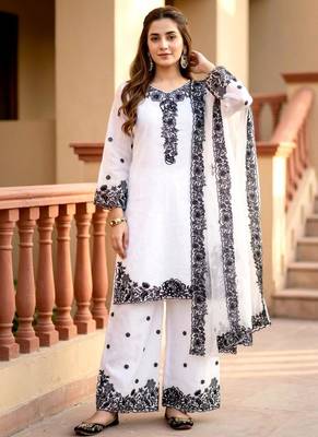 White chanderi embroidered palazzo set 3