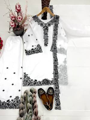 White chanderi embroidered palazzo set 4