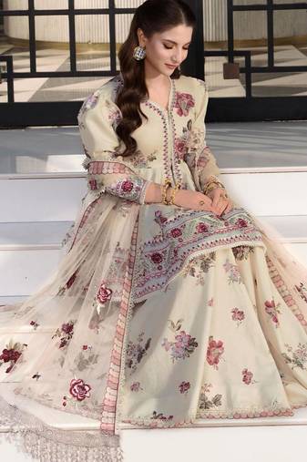 Beige crepe embroidered sharara set