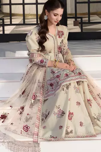 Beige crepe embroidered sharara set