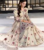 Beige crepe embroidered sharara set