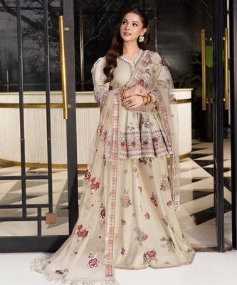 Beige crepe embroidered sharara set 3