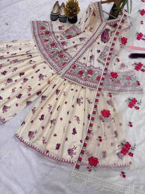 Beige crepe embroidered sharara set 4